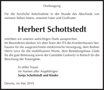 Traueranzeige von Herbert Schottstedt  von Magdeburger Volksstimme