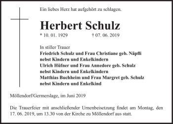 Traueranzeige von Herbert Schulz  von Magdeburger Volksstimme