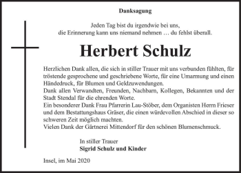 Traueranzeige von Herbert Schulz  von Magdeburger Volksstimme