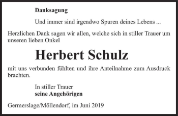 Traueranzeige von Herbert Schulz  von Magdeburger Volksstimme