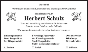 Traueranzeige von Herbert Schulz  von Magdeburger Volksstimme