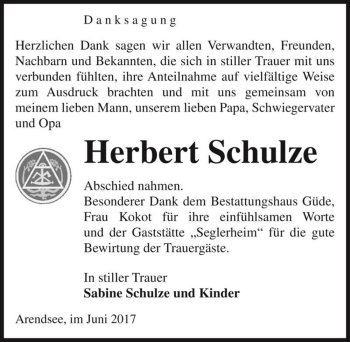 Traueranzeige von Herbert Schulze  von Magdeburger Volksstimme
