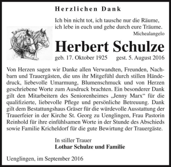 Traueranzeige von Herbert Schulze  von Magdeburger Volksstimme
