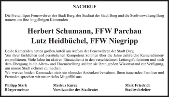 Traueranzeige von Herbert Schumann, Lutz Heidbüchel  von Magdeburger Volksstimme