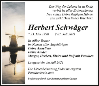 Traueranzeige von Herbert Schwäger  von Magdeburger Volksstimme