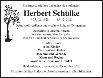 Traueranzeige von Herbert Schülke  von Magdeburger Volksstimme