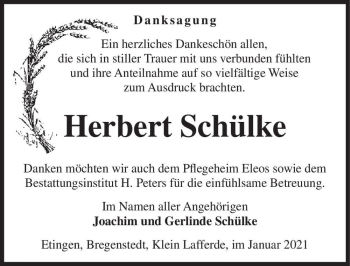 Traueranzeige von Herbert Schülke  von Magdeburger Volksstimme