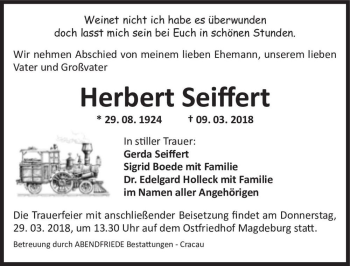 Traueranzeige von Herbert Seiffert  von Magdeburger Volksstimme