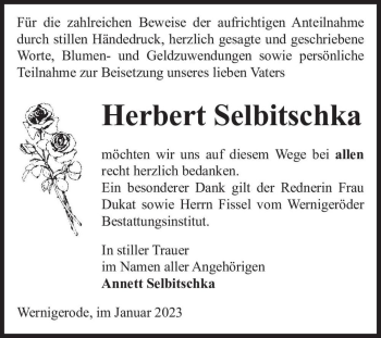 Traueranzeige von Herbert Selbitschka  von Magdeburger Volksstimme