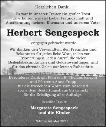 Traueranzeige von Herbert Sengespeck  von Magdeburger Volksstimme