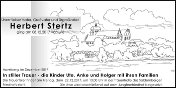Traueranzeige von Herbert Stertz  von Magdeburger Volksstimme