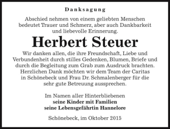Traueranzeige von Herbert Steuer  von Magdeburger Volksstimme
