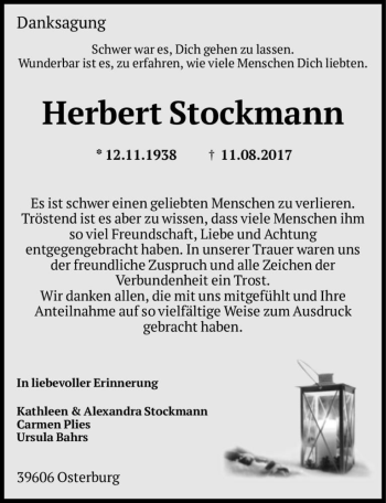 Traueranzeige von Herbert Stockmann  von Magdeburger Volksstimme