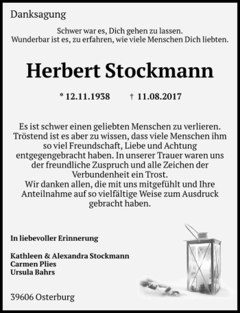 Traueranzeige von Herbert Stockmann  von Magdeburger Volksstimme