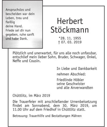 Traueranzeige von Herbert Stöckmann  von Magdeburger Volksstimme