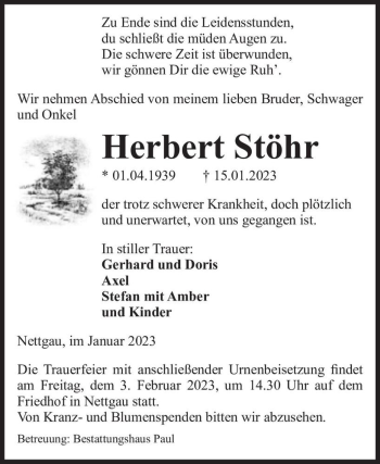 Traueranzeige von Herbert Stöhr  von Magdeburger Volksstimme