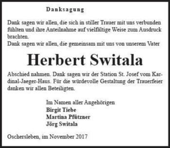 Traueranzeige von Herbert Switala  von Magdeburger Volksstimme