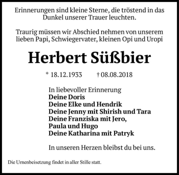 Traueranzeige von Herbert Süßbier  von Magdeburger Volksstimme