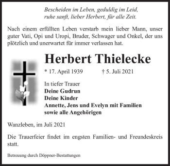 Traueranzeige von Herbert Thielecke  von Magdeburger Volksstimme