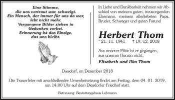 Traueranzeige von Herbert Thom  von Magdeburger Volksstimme