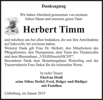Traueranzeige von Herbert Timm  von Magdeburger Volksstimme