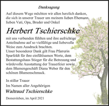 Traueranzeige von Herbert Tschierschke  von Magdeburger Volksstimme