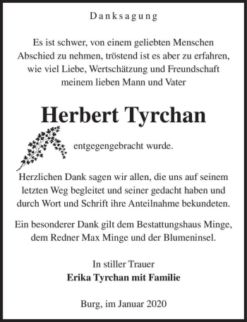 Traueranzeige von Herbert Tyrchan  von Magdeburger Volksstimme