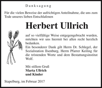 Traueranzeige von Herbert Ullrich  von Magdeburger Volksstimme