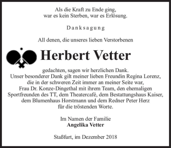 Traueranzeige von Herbert Vetter  von Magdeburger Volksstimme