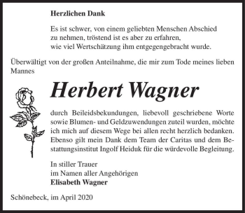 Traueranzeige von Herbert Wagner  von Magdeburger Volksstimme