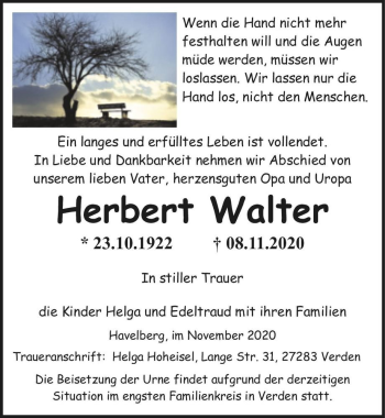 Traueranzeige von Herbert Walter  von Magdeburger Volksstimme