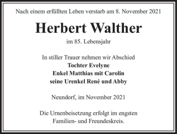 Traueranzeige von Herbert Walther  von Magdeburger Volksstimme