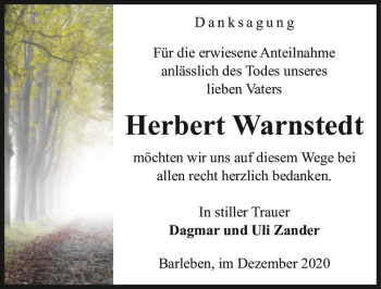 Traueranzeige von Herbert Warnstedt  von Magdeburger Volksstimme