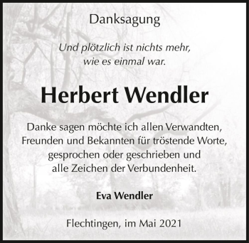 Traueranzeige von Herbert Wendler  von Magdeburger Volksstimme