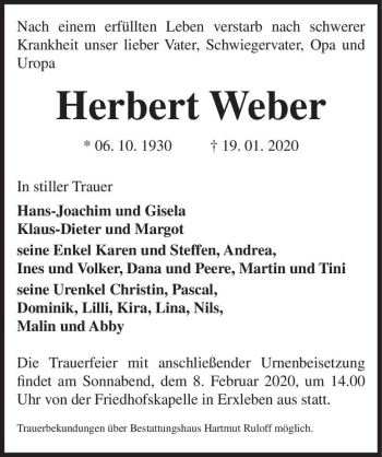 Traueranzeige von Herbert Werner  von Magdeburger Volksstimme