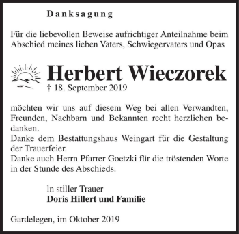 Traueranzeige von Herbert Wieczorek  von Magdeburger Volksstimme