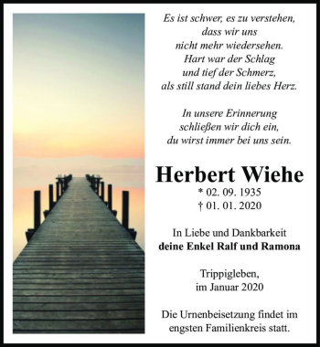 Traueranzeige von Herbert Wiehe  von Magdeburger Volksstimme