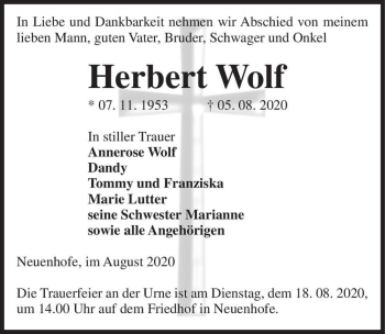 Traueranzeige von Herbert Wolf  von Magdeburger Volksstimme