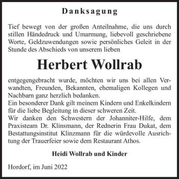 Traueranzeige von Herbert Wollrab  von Magdeburger Volksstimme