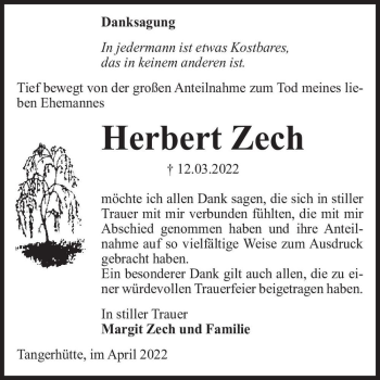 Traueranzeige von Herbert Zech  von Magdeburger Volksstimme