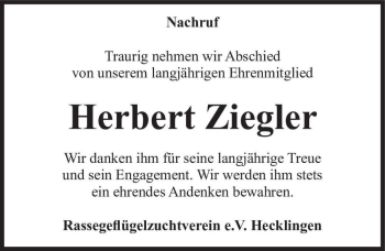 Traueranzeige von Herbert Ziegler  von Magdeburger Volksstimme