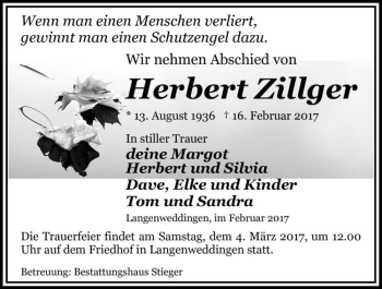 Traueranzeige von Herbert Zillger  von Magdeburger Volksstimme