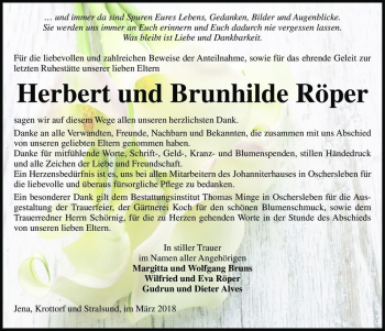 Traueranzeige von Herbert und Brunhilde Röper  von Magdeburger Volksstimme