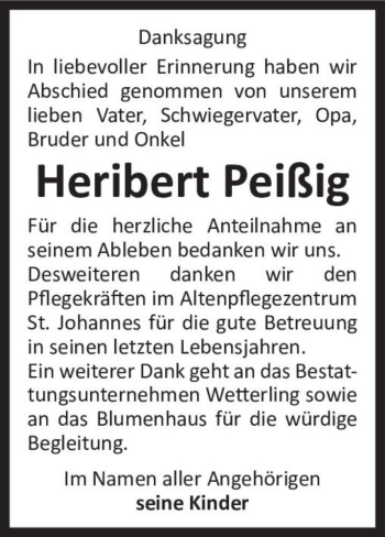 Traueranzeige von Heribert Peißig  von Magdeburger Volksstimme