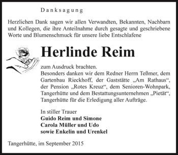 Traueranzeige von Herlinde Reim  von Magdeburger Volksstimme