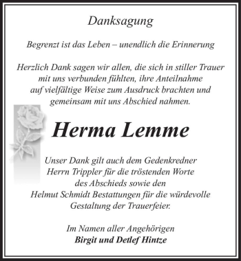 Traueranzeige von Herma Lemme  von Magdeburger Volksstimme