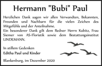 Traueranzeige von Hermann 