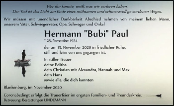 Traueranzeige von Hermann 