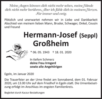 Traueranzeige von Hermann-Josef (Seppl) Großheim  von Magdeburger Volksstimme