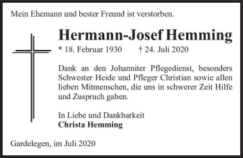 Traueranzeige von Hermann-Josef Hemming  von Magdeburger Volksstimme